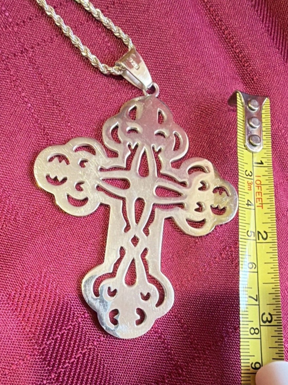Ornate Silver Cross Pendant Necklace - Silver